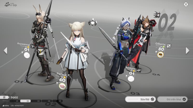 Đội hình f2p của Gilberta gồm Avywenna, Perlica, Arclight