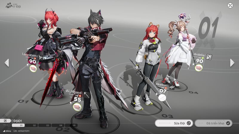 Đội hình lý tưởng của Wulfgard gồm Laevatain, Akekuri, Ardelia