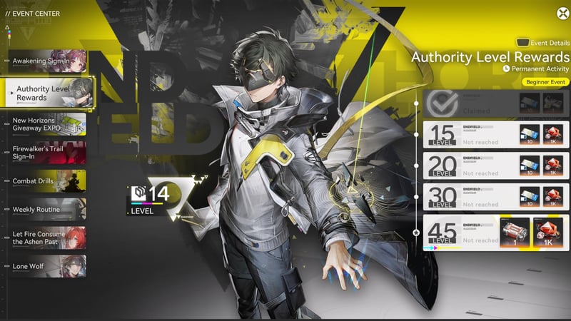 Trung tâm sự kiện Phần Thưởng Cấp Độ Đặc Quyền trong Arknights Endfield
