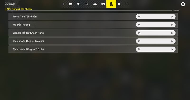 Vào mục Cài Đặt để nhập code nhận thưởng