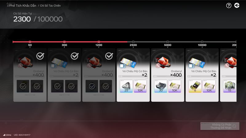 Mốc điểm cần hoàn thành của Chỉ Số Tác Chiến