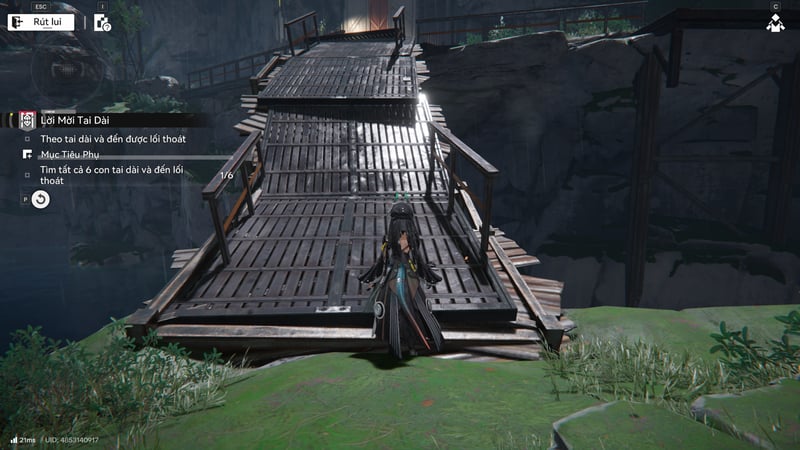 Băng qua cây cầu sắt để đi qua đầu bên kia