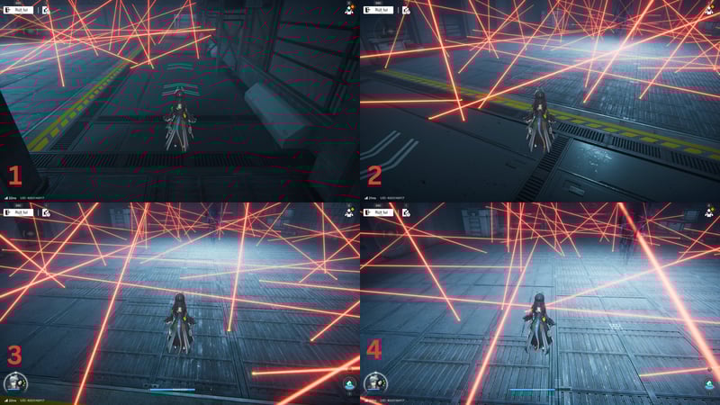 Băng qua hàng loạt tia laser theo đường đi chúng tôi hướng dẫn theo thứ tự 1, 2, 3, 4