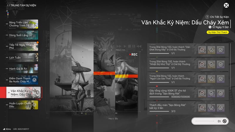 Danh sách nhiệm vụ Sự Kiện Văn Khắc Kỷ Niệm: Dấu Cháy Xém