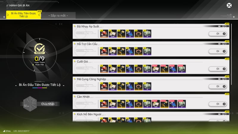 Danh sách các màn chơi sự kiện Hành Giả Bí Ẩn