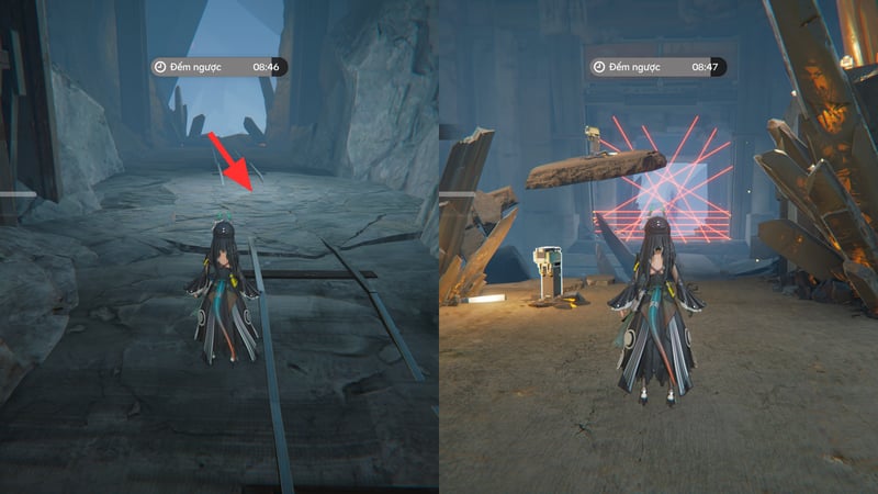 Băng qua các tia laser sẽ tới nơi bẫy sập dẫn đến cửa hoàn thành ải