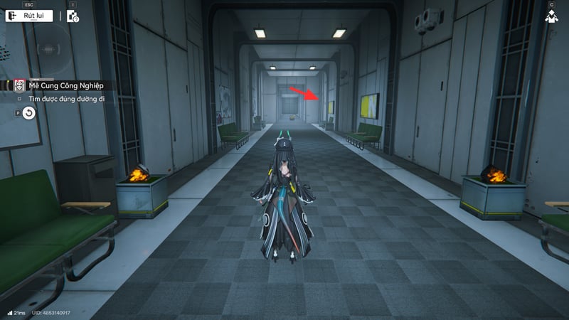 Rẽ phải để vòng lại dãy mật khẩu một lần nữa rồi game sẽ trả ta về dãy hành lang này