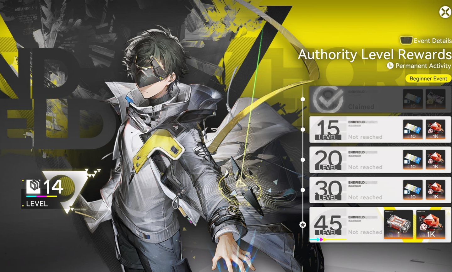 Giao diện Phần Thưởng Cấp Độ Đặc Quyền trong Arknights Endfield